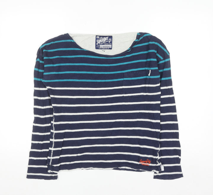 Superdry Women's Blue Striped Long Sleeve Cotton T-Shirt M