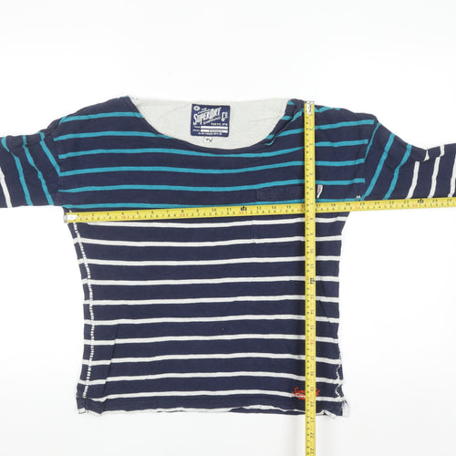 Superdry Women's Blue Striped Long Sleeve Cotton T-Shirt M
