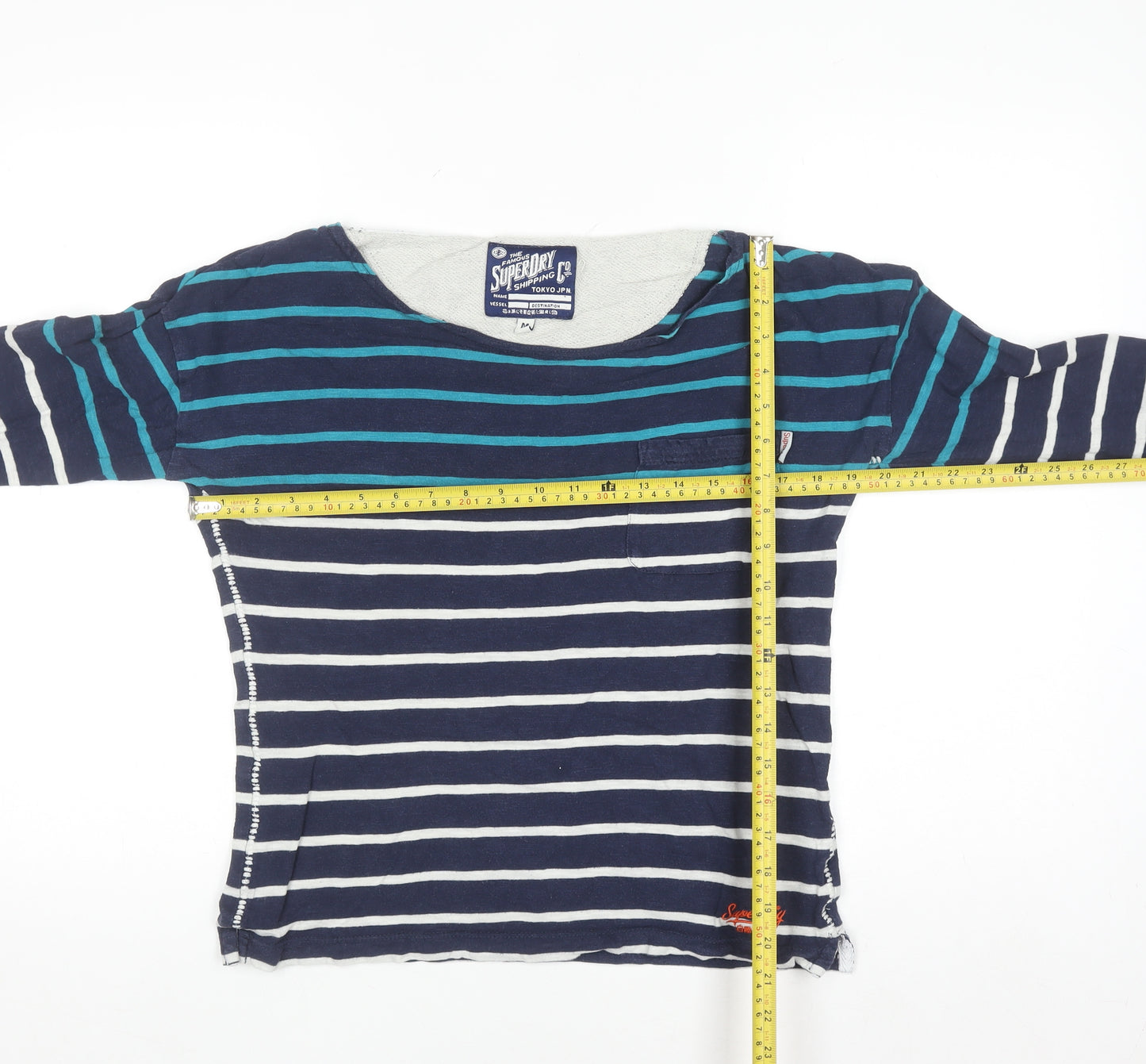 Superdry Women's Blue Striped Long Sleeve Cotton T-Shirt M