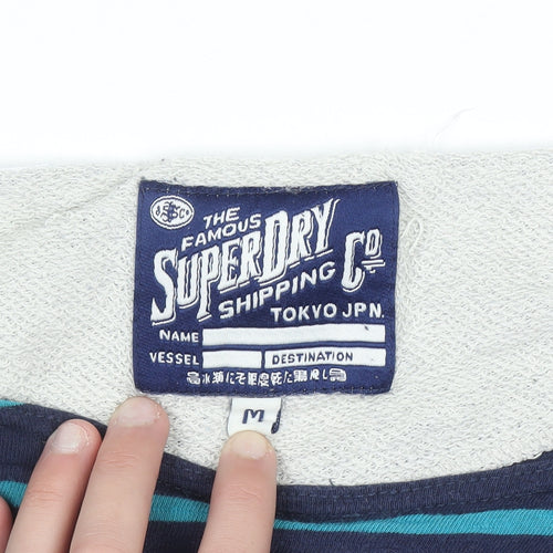 Superdry Women's Blue Striped Long Sleeve Cotton T-Shirt M
