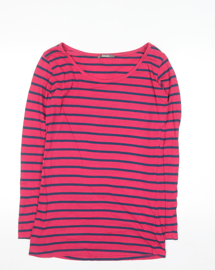 South Women's Pink Striped Long Sleeve Basic T-Shirt Size 12