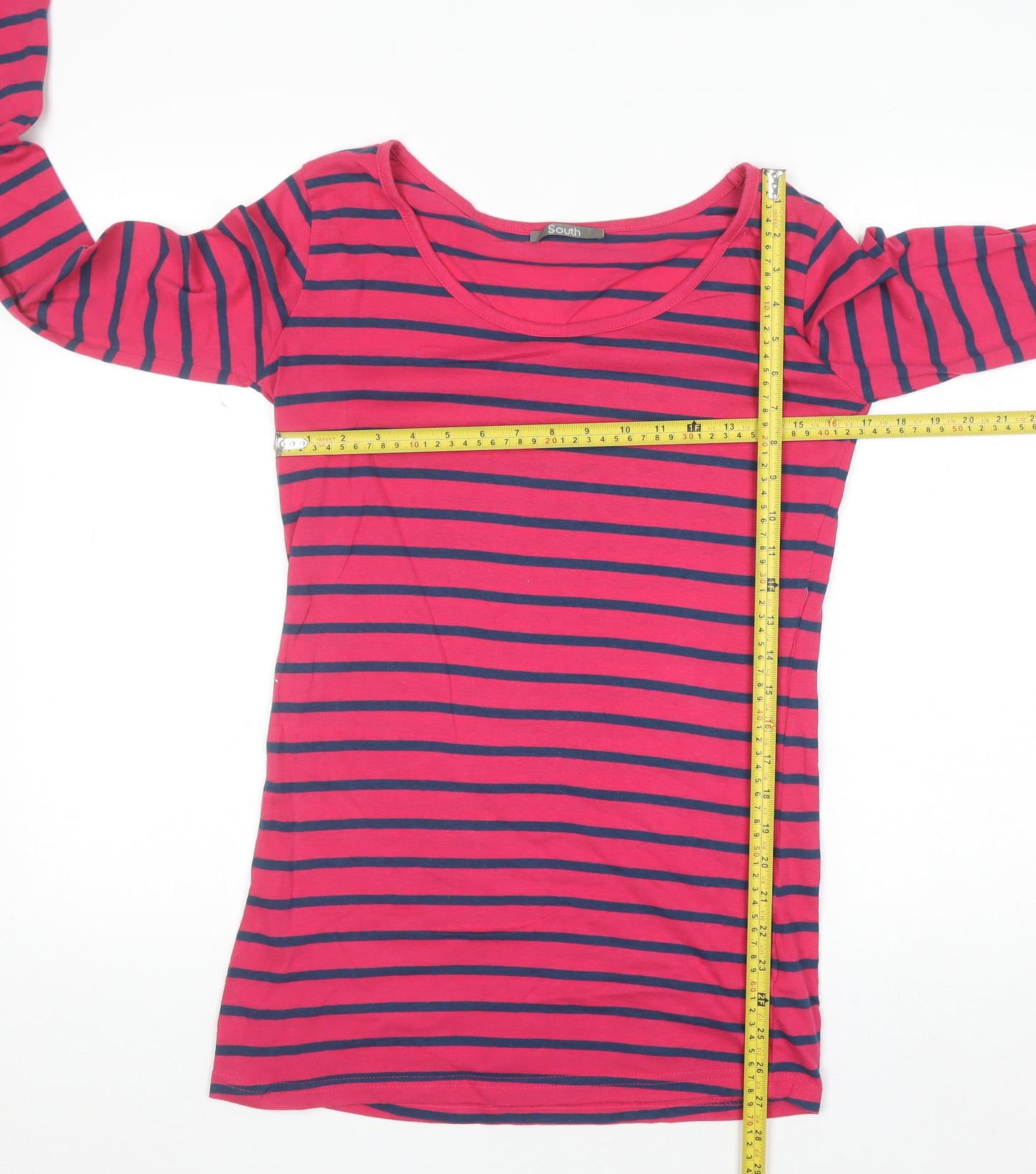 South Women's Pink Striped Long Sleeve Basic T-Shirt Size 12