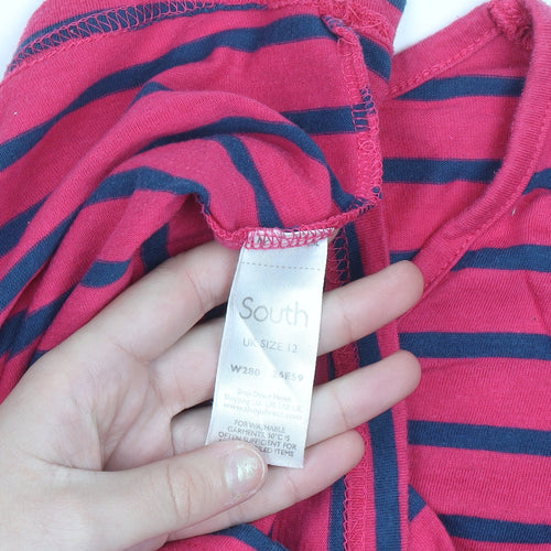 South Women's Pink Striped Long Sleeve Basic T-Shirt Size 12
