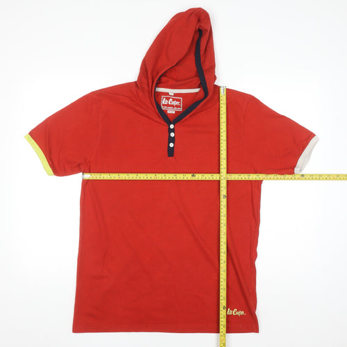 Lee Cooper Men's Red Hooded Henley Short Sleeve Casual Top Size M