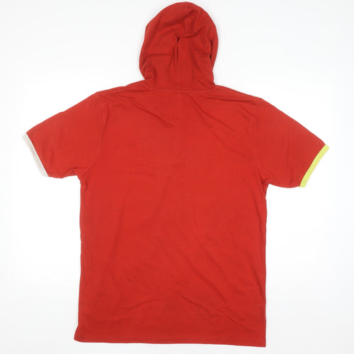 Lee Cooper Men's Red Hooded Henley Short Sleeve Casual Top Size M