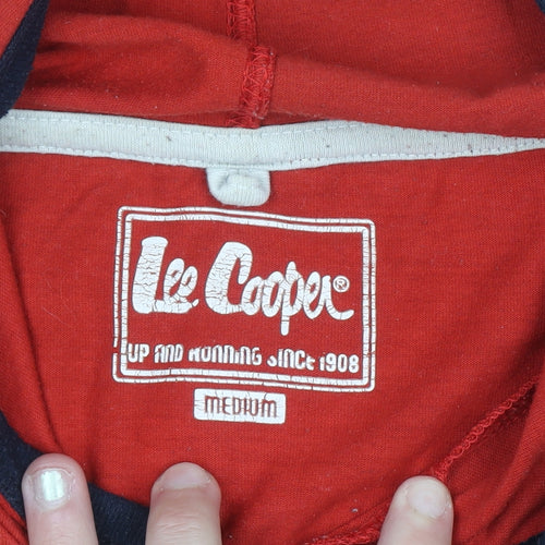 Lee Cooper Men's Red Hooded Henley Short Sleeve Casual Top Size M