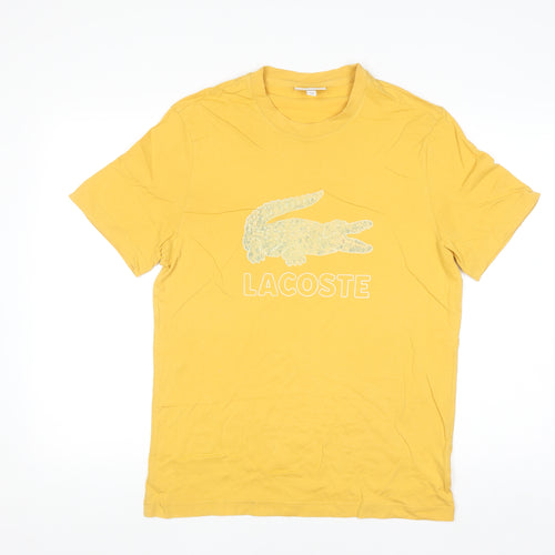 Lacoste Men's Yellow Regular Fit Logo Cotton T-Shirt Size L