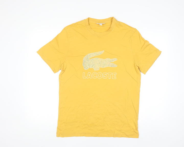 Lacoste Men's Yellow Regular Fit Logo Cotton T-Shirt Size L