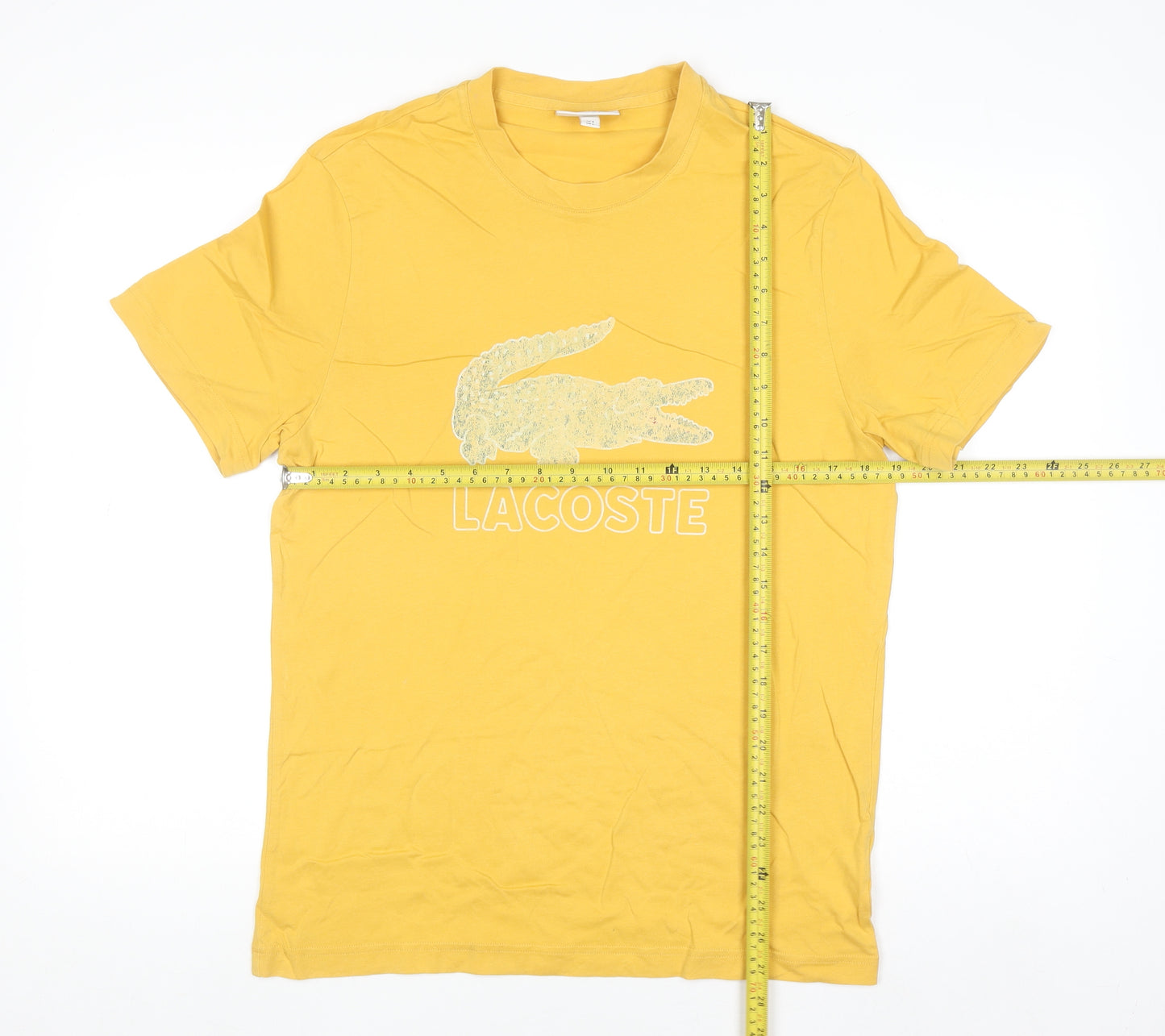 Lacoste Men's Yellow Regular Fit Logo Cotton T-Shirt Size L