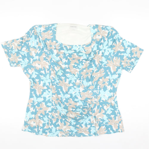 Eastex Women's Blue Floral Print Viscose Stretch Wrap Blouse UK 16