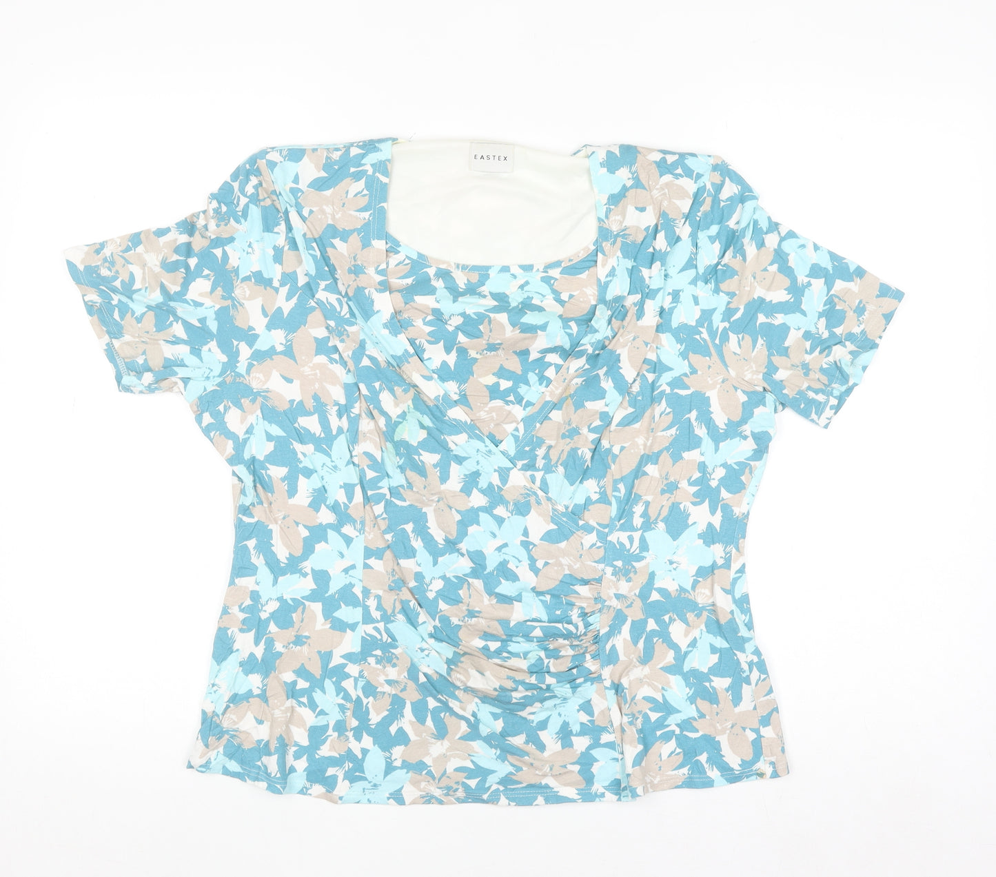 Eastex Women's Blue Floral Print Viscose Stretch Wrap Blouse UK 16