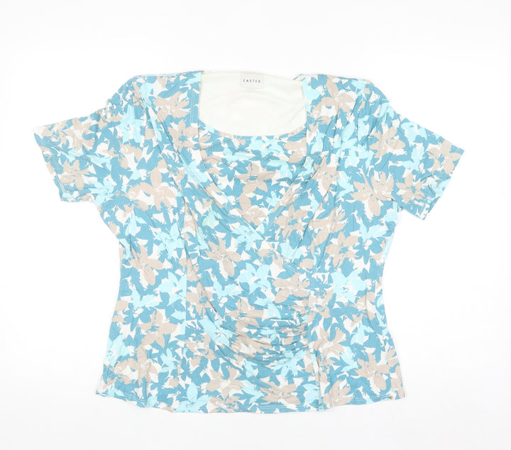 Eastex Women's Blue Floral Print Viscose Stretch Wrap Blouse UK 16