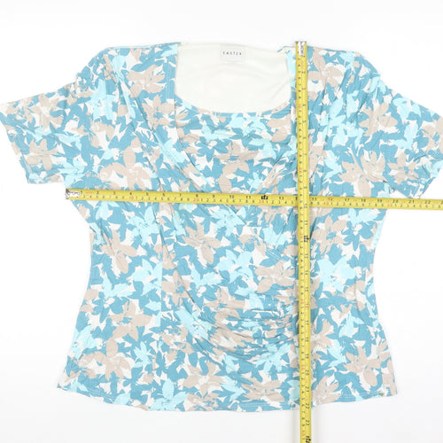 Eastex Women's Blue Floral Print Viscose Stretch Wrap Blouse UK 16