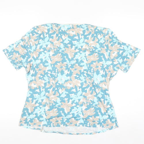 Eastex Women's Blue Floral Print Viscose Stretch Wrap Blouse UK 16