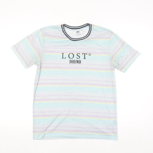 Topman Men's Multicoloured Striped Graphic T-Shirt XS Crew Neck Polyester