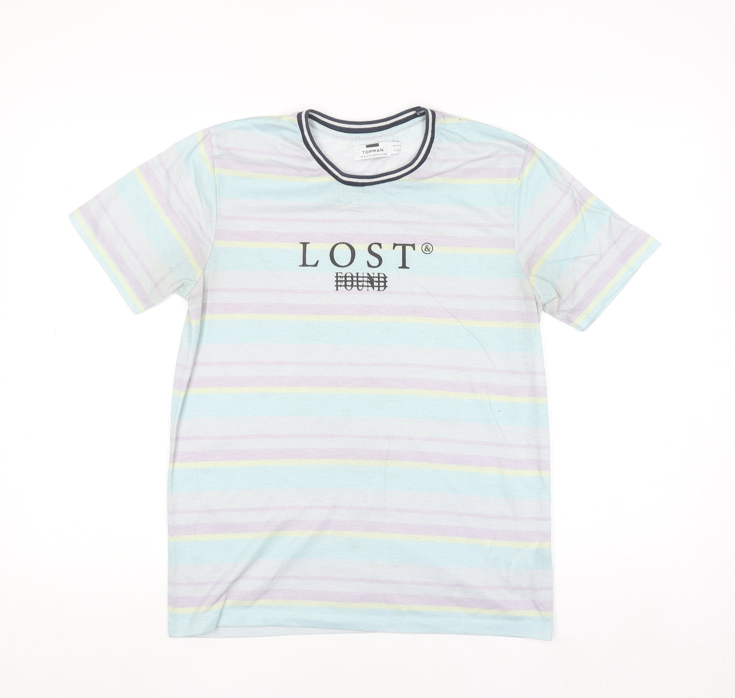 Topman Men's Multicoloured Striped Graphic T-Shirt XS Crew Neck Polyester