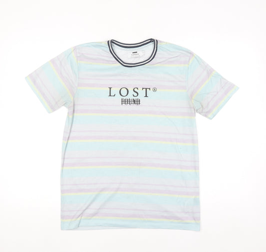 Topman Men's Multicoloured Striped Graphic T-Shirt XS Crew Neck Polyester