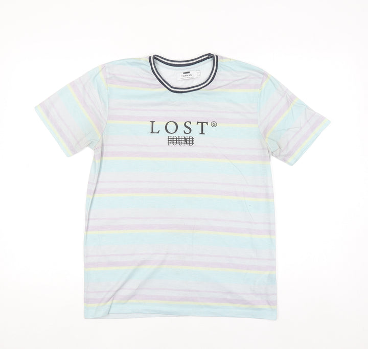 Topman Men's Multicoloured Striped Graphic T-Shirt XS Crew Neck Polyester