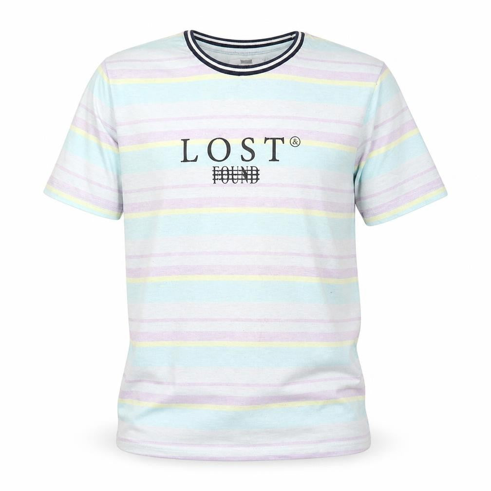 Front view of Topman Men's Multicoloured Striped Graphic T-Shirt XS Crew Neck Polyester