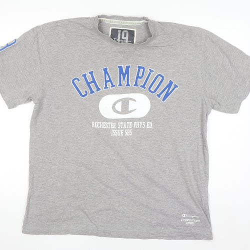 Champion Men's Grey Crew Neck Graphic Print T-Shirt Size L