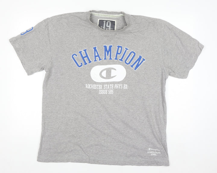 Champion Men's Grey Crew Neck Graphic Print T-Shirt Size L