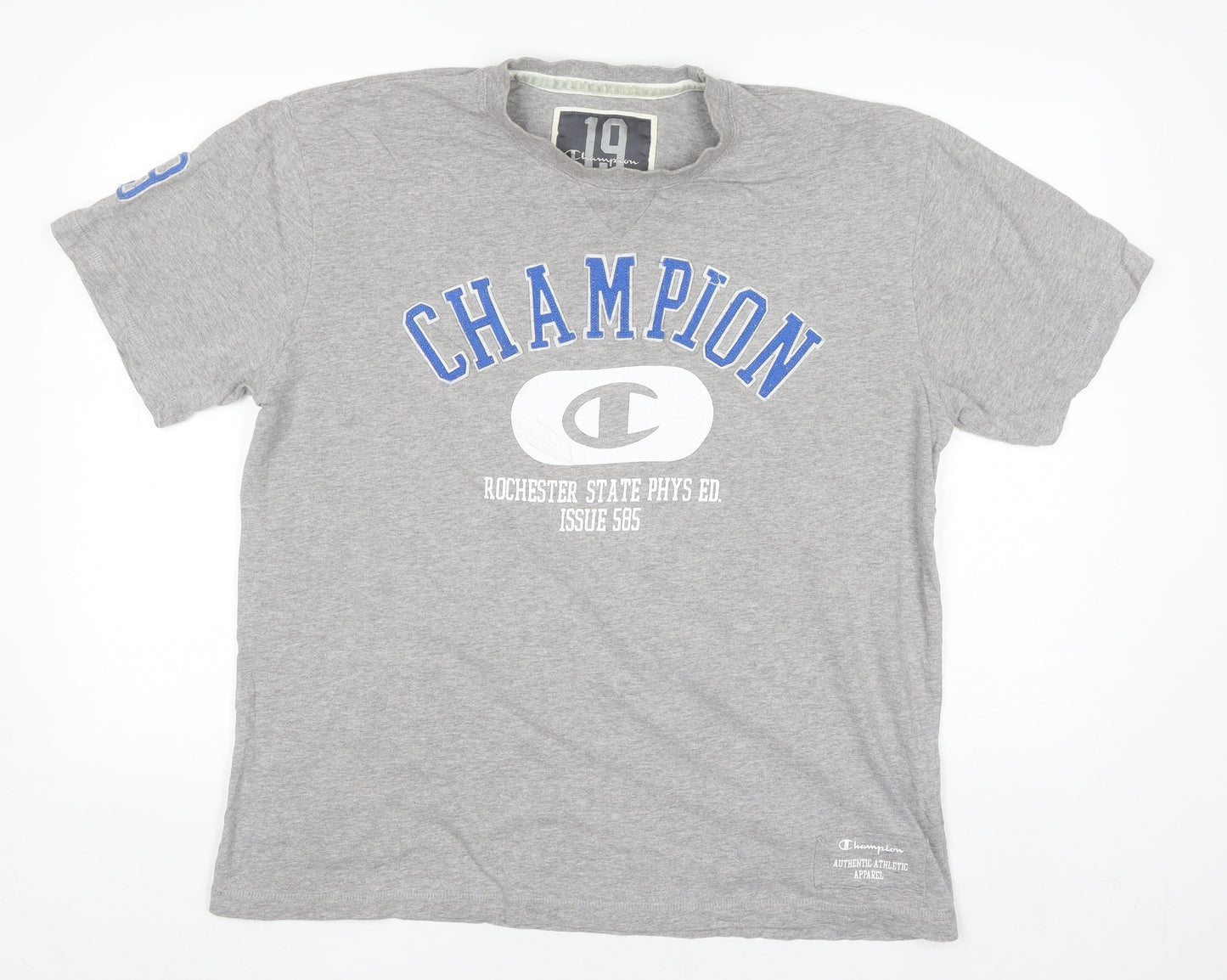 Champion Men's Grey Crew Neck Graphic Print T-Shirt Size L