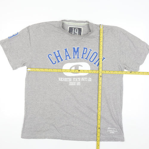 Champion Men's Grey Crew Neck Graphic Print T-Shirt Size L