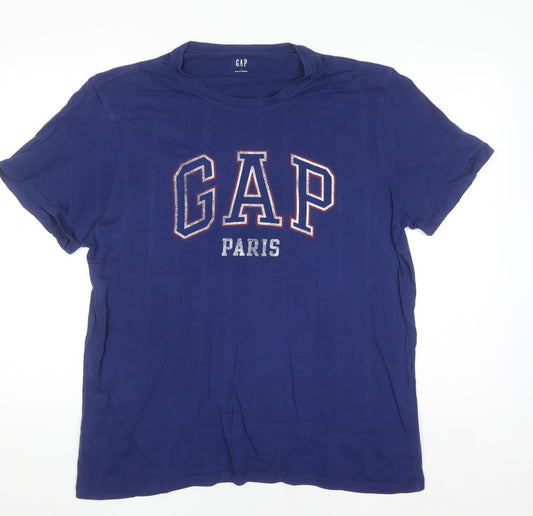 GAP Men's Blue Paris Graphic Crew Neck Cotton T-Shirt Size L