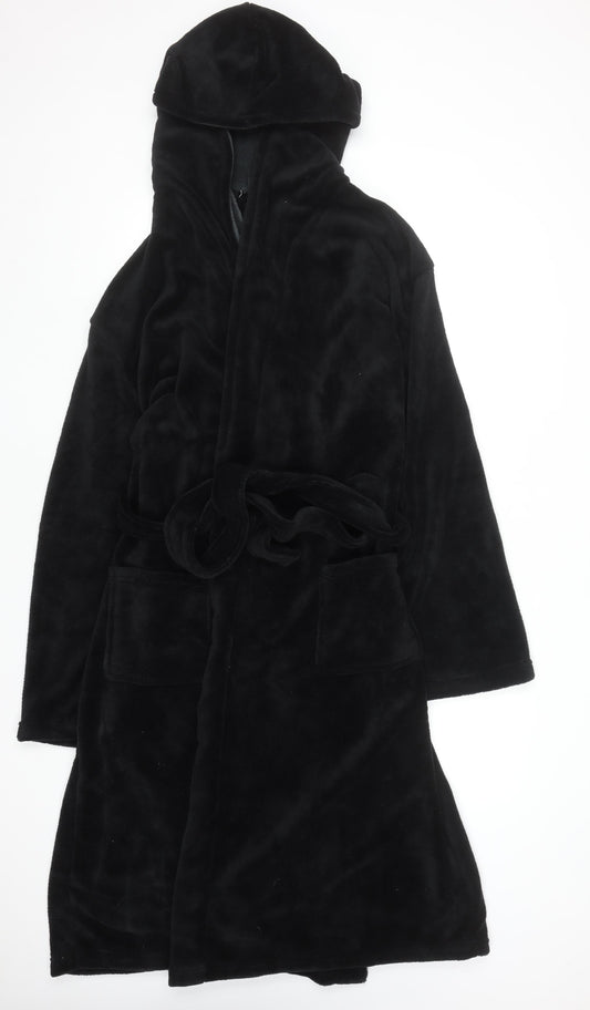 Michael Paul Mens Black Hooded Fleece Robe L Warm Soft Bath Gown