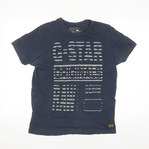 G-Star Raw Men's Navy Graphic Print Cotton Crew Neck T-Shirt Size M