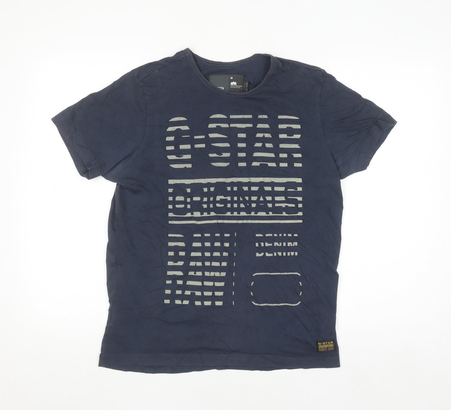 G-Star Raw Men's Navy Graphic Print Cotton Crew Neck T-Shirt Size M