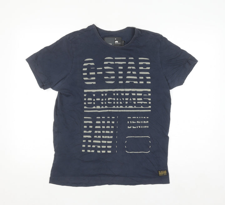 G-Star Raw Men's Navy Graphic Print Cotton Crew Neck T-Shirt Size M