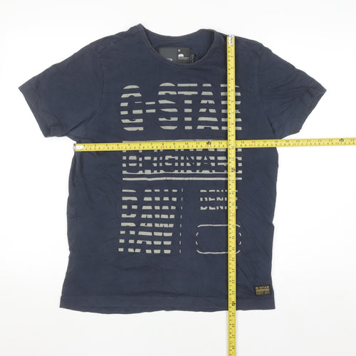 G-Star Raw Men's Navy Graphic Print Cotton Crew Neck T-Shirt Size M