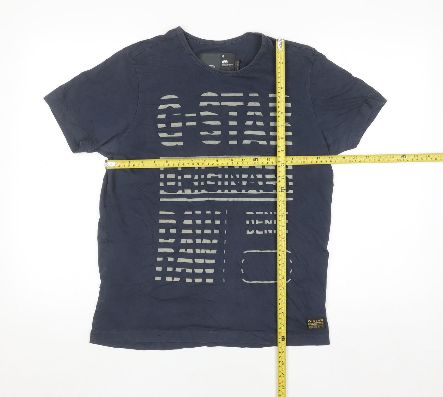 G-Star Raw Men's Navy Graphic Print Cotton Crew Neck T-Shirt Size M
