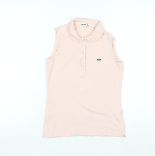 Lacoste Womens Pink Sleeveless Polo Shirt Size 6 Slim Fit Cotton