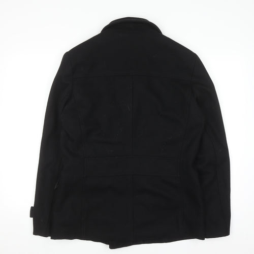 H&M Men's Black Wool Blend Pea Coat Size L 38R Double Breasted Jacket