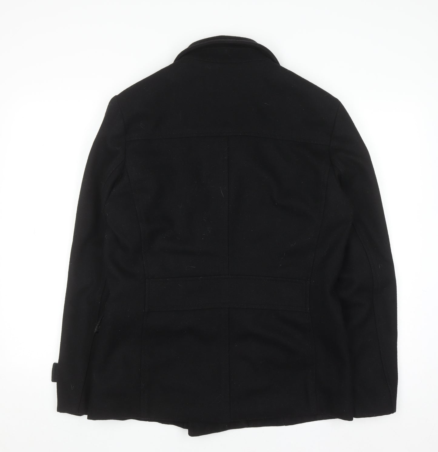 H&M Men's Black Wool Blend Pea Coat Size L 38R Double Breasted Jacket