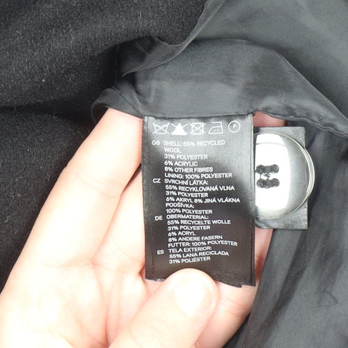 H&M Men's Black Wool Blend Pea Coat Size L 38R Double Breasted Jacket