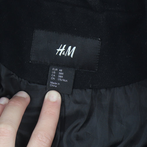 H&M Men's Black Wool Blend Pea Coat Size L 38R Double Breasted Jacket