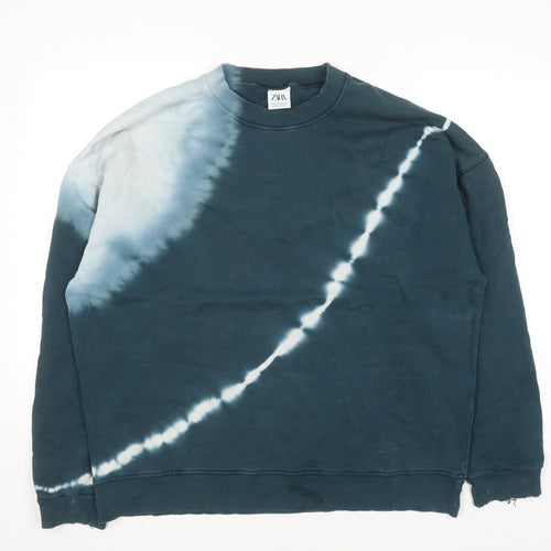 Zara Womens Blue Tie Dye Crew Neck Pullover Sweatshirt XL