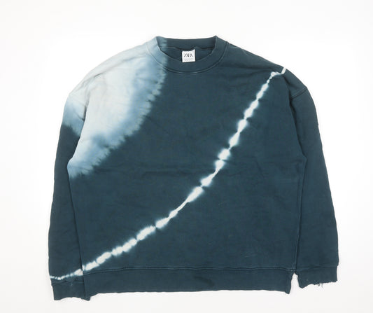 Zara Womens Blue Tie Dye Crew Neck Pullover Sweatshirt XL