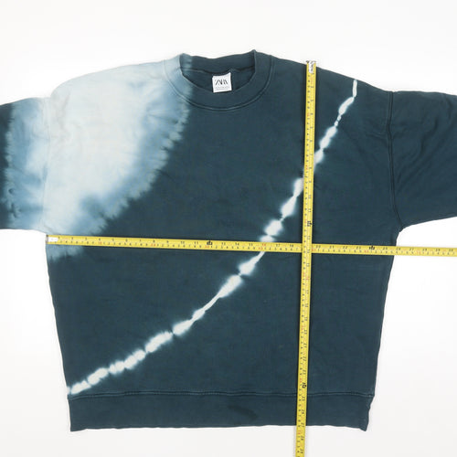 Zara Womens Blue Tie Dye Crew Neck Pullover Sweatshirt XL