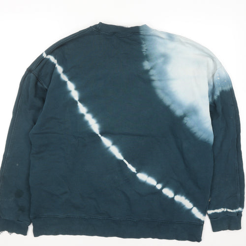 Zara Womens Blue Tie Dye Crew Neck Pullover Sweatshirt XL