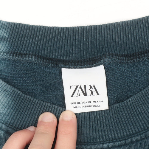 Zara Womens Blue Tie Dye Crew Neck Pullover Sweatshirt XL