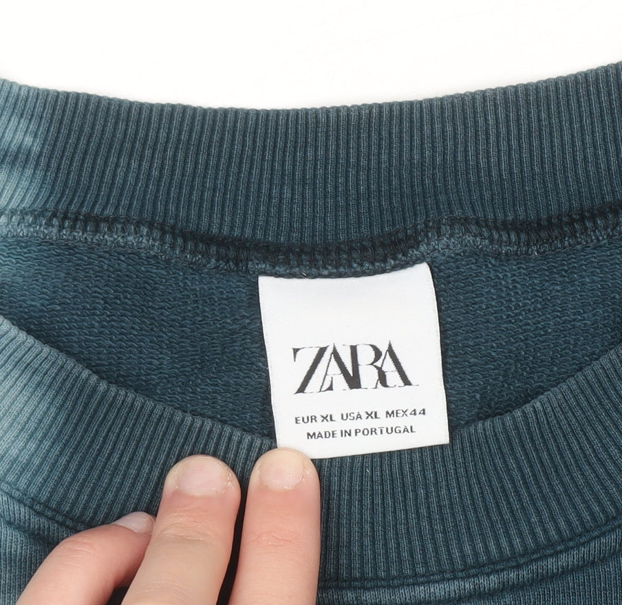 Zara Womens Blue Tie Dye Crew Neck Pullover Sweatshirt XL