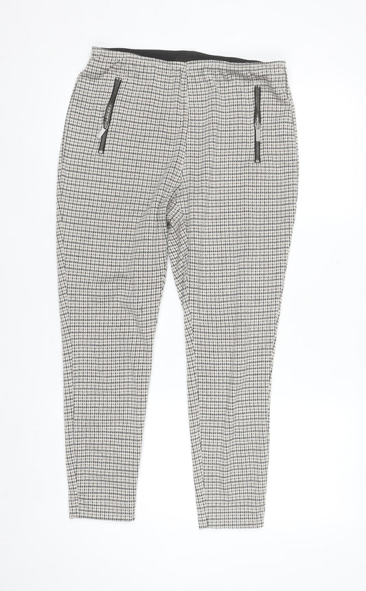 Next Women Grey Check Slim Tapered Trousers Size 14R