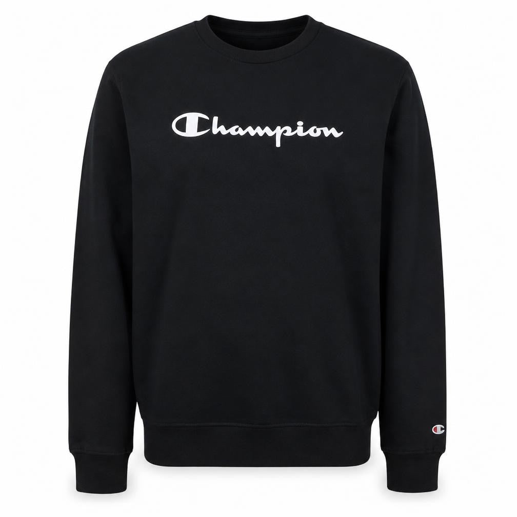 Front view of Champion boys’ black 2xl pullover fleece sweatshirt with logo print