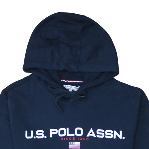U.S. Polo Assn. Men's Blue Pullover Hoodie L Logo Graphic Cotton