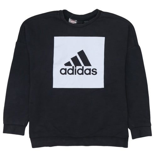 Adidas Boys Black Pullover Sweatshirt 9-10 Years Regular Fit Logo Fleece