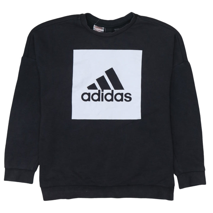 Adidas Boys Black Pullover Sweatshirt 9-10 Years Regular Fit Logo Fleece